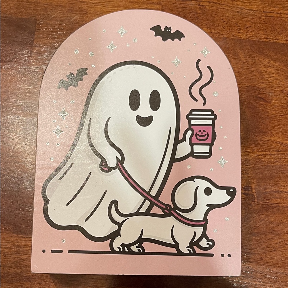 Pink Ghost walking Dachshund Dog Decorative Plaque